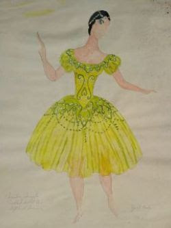 drawing of a woman in a yellow dress costume